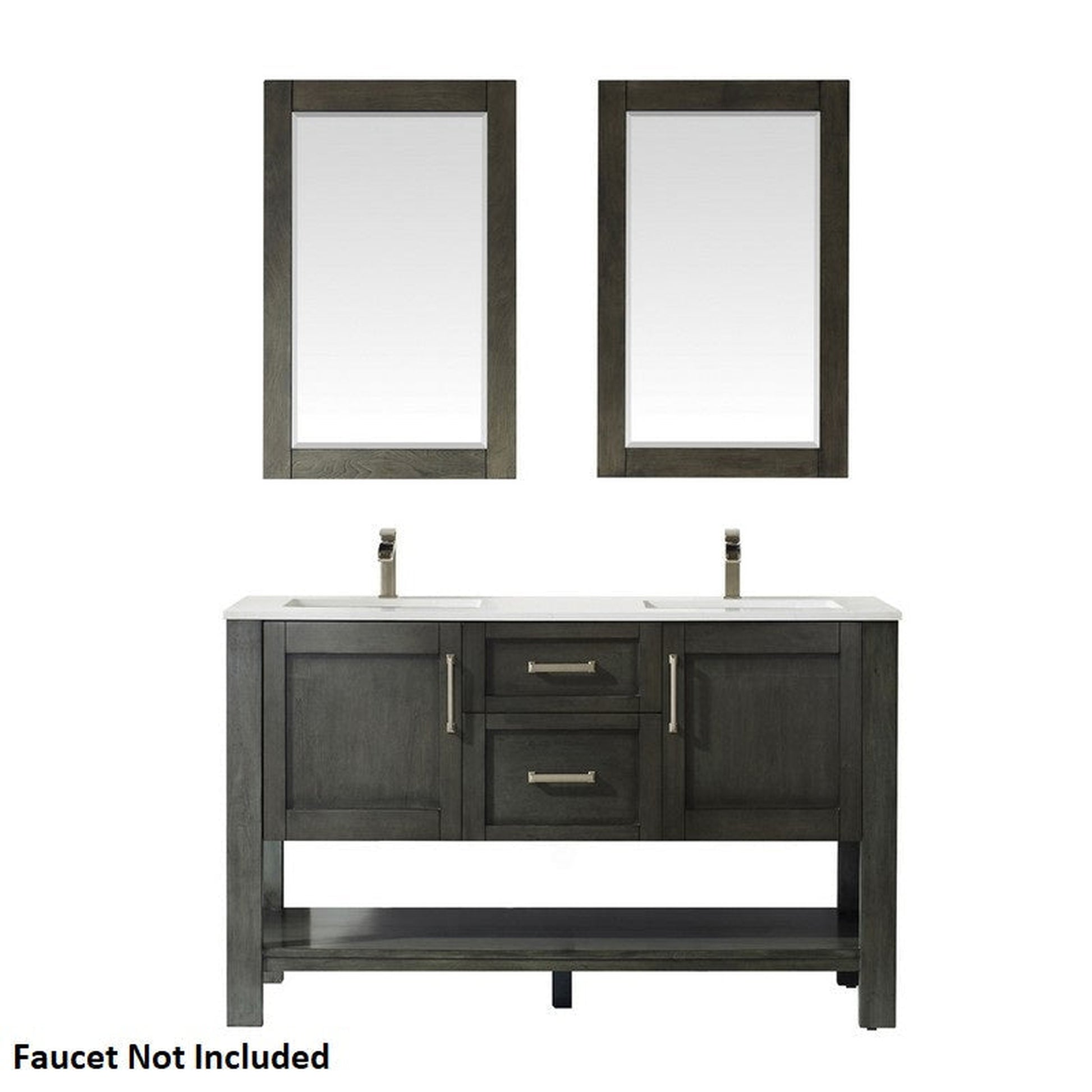 Vinnova Grayson 60" x 22" Rust Black Freestanding Double Vanity Set With White Carrara Composite Stone Countertop And Mirror