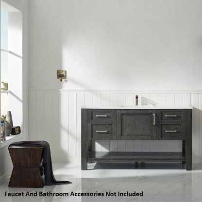 Vinnova Grayson 60" x 22" Rust Black Freestanding Single Vanity Set With White Carrara Composite Stone Countertop