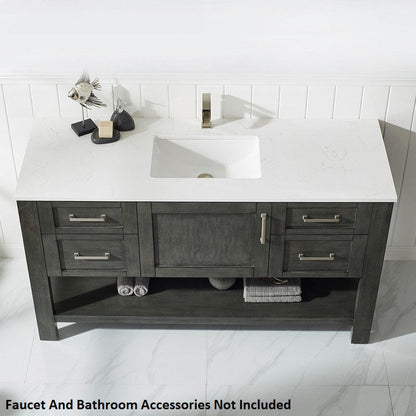 Vinnova Grayson 60" x 22" Rust Black Freestanding Single Vanity Set With White Carrara Composite Stone Countertop