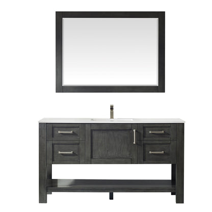 Vinnova Grayson 60" x 22" Rust Black Freestanding Single Vanity Set With White Carrara Composite Stone Countertop And Mirror