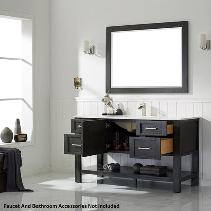 Vinnova Grayson 60" x 22" Rust Black Freestanding Single Vanity Set With White Carrara Composite Stone Countertop And Mirror