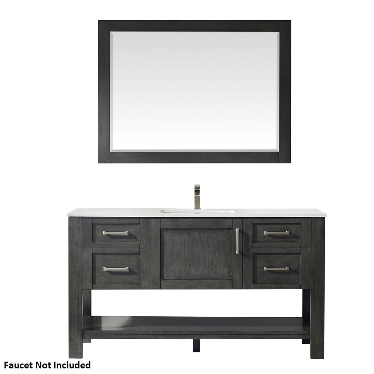 Vinnova Grayson 60" x 22" Rust Black Freestanding Single Vanity Set With White Carrara Composite Stone Countertop And Mirror