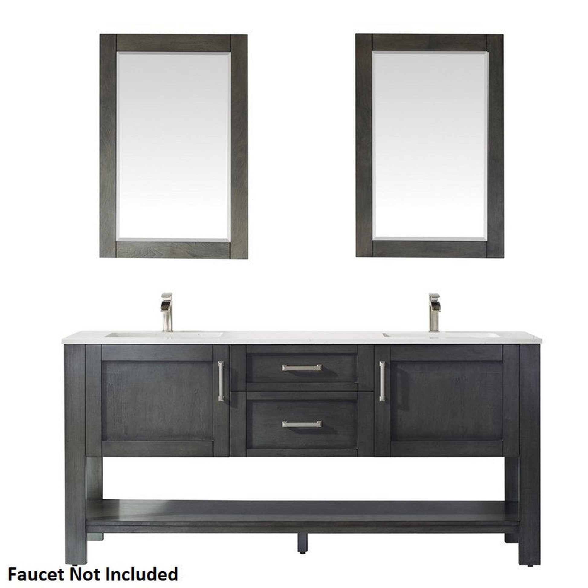 Vinnova Grayson 72" x 22" Rust Black Freestanding Double Vanity Set With White Carrara Composite Stone Countertop And Mirror