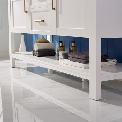 Vinnova Grayson 72" x 22" White Freestanding Double Vanity Set With White Carrara Composite Stone Countertop