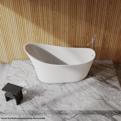 Vinnova Guadix 62" x 30" White Oval Freestanding Single Slipper Soaking Acrylic Bathtub