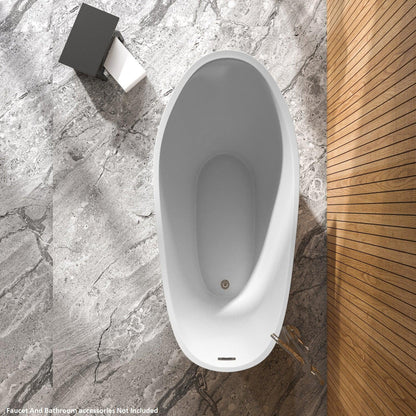 Vinnova Guadix 62" x 30" White Oval Freestanding Single Slipper Soaking Acrylic Bathtub