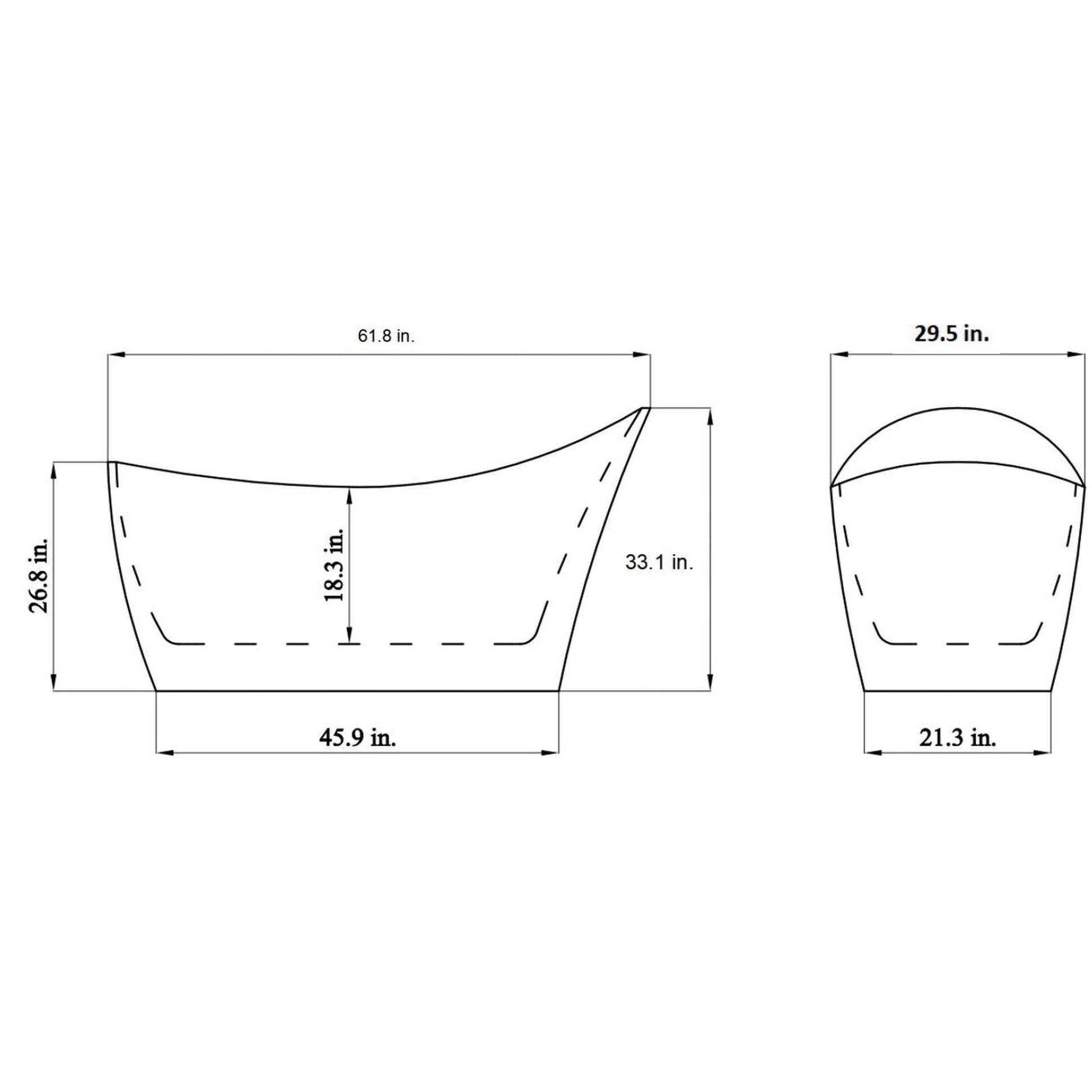 Vinnova Guadix 62" x 30" White Oval Freestanding Single Slipper Soaking Acrylic Bathtub