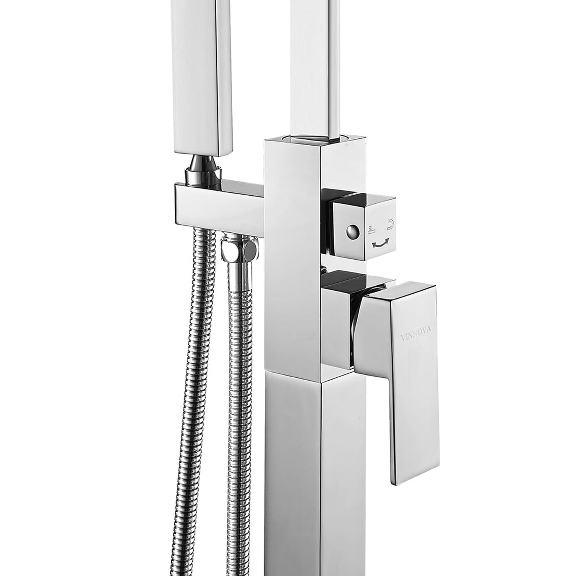 Vinnova Hemlock 44" Single Hole Polished Chrome Freestanding Tub Filler Faucet With Hand Shower