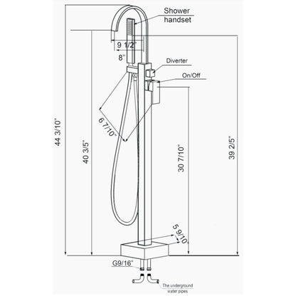 Vinnova Hemlock 44" Single Hole Polished Chrome Freestanding Tub Filler Faucet With Hand Shower