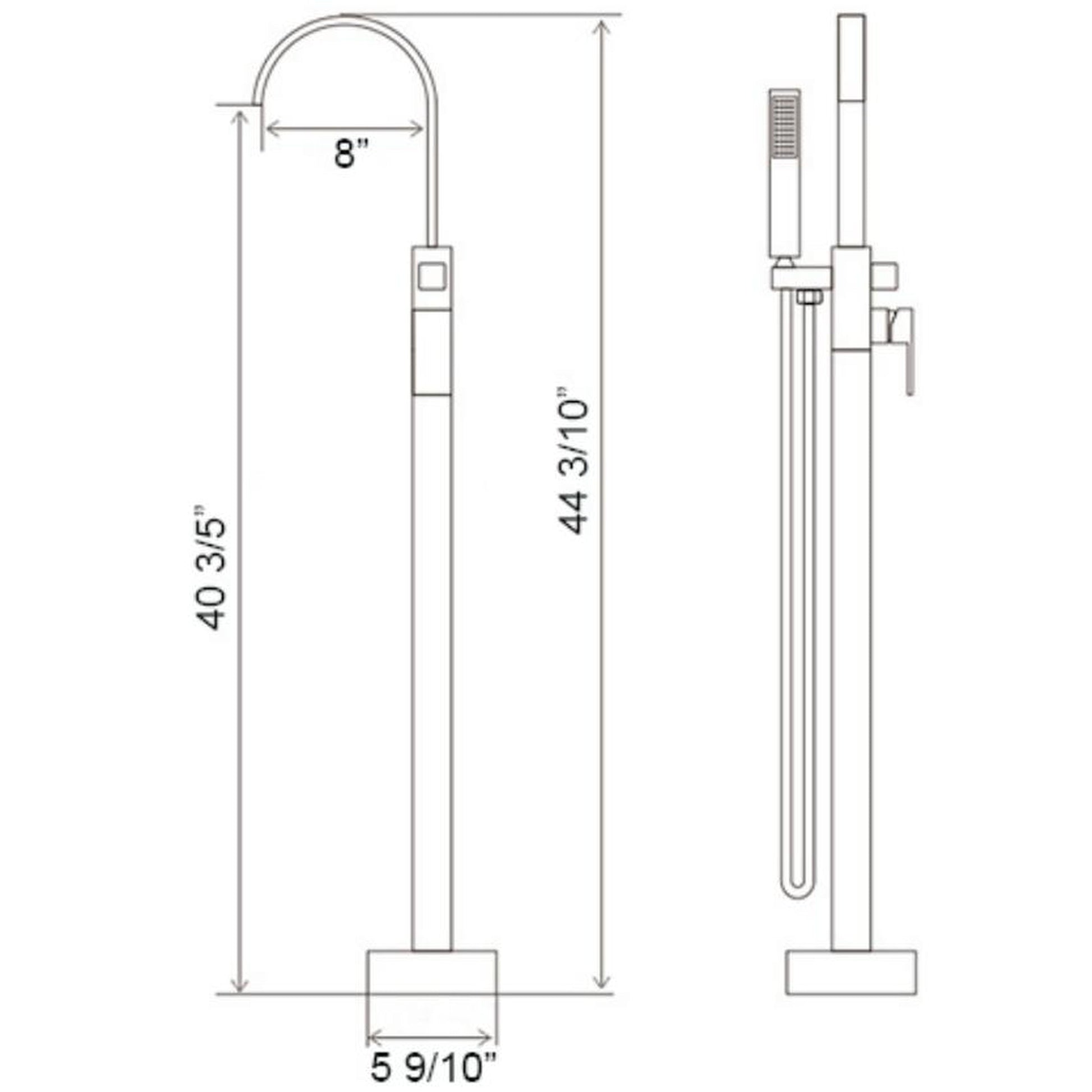 Vinnova Hemlock 44" Single Hole Polished Chrome Freestanding Tub Filler Faucet With Hand Shower