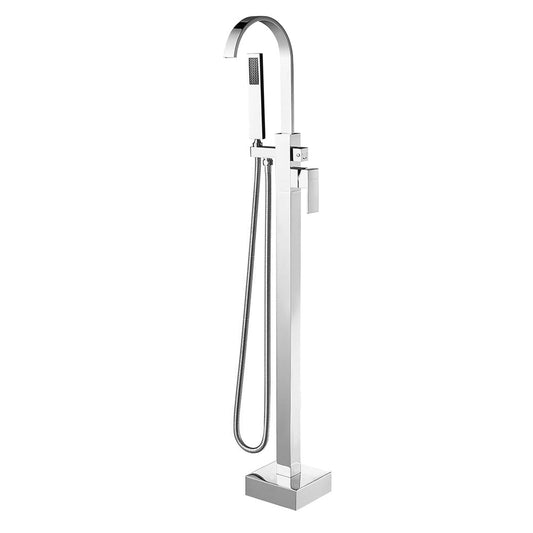 Vinnova Hemlock 44" Single Hole Polished Chrome Freestanding Tub Filler Faucet With Hand Shower