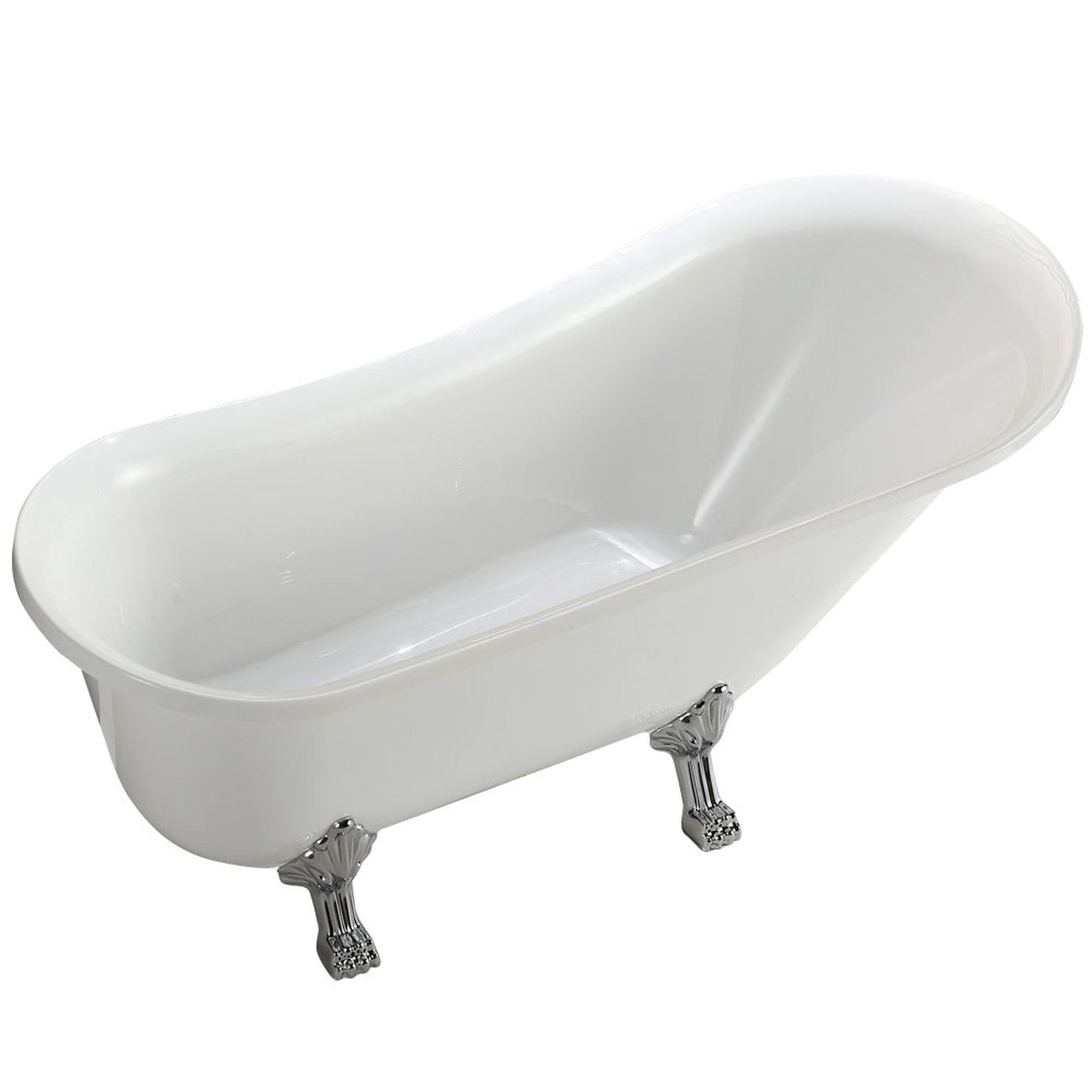 Vinnova Jacqueline 63" x 28" White Oval Freestanding Single Slipper Soaking Clawfoot Acrylic Bathtub