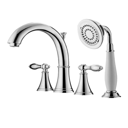Vinnova Julius 8" Two Hole Polished Chrome Deck Mounted Roman Tub Faucet With Hand Shower