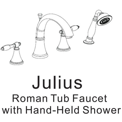 Vinnova Julius 8" Two Hole Polished Chrome Deck Mounted Roman Tub Faucet With Hand Shower