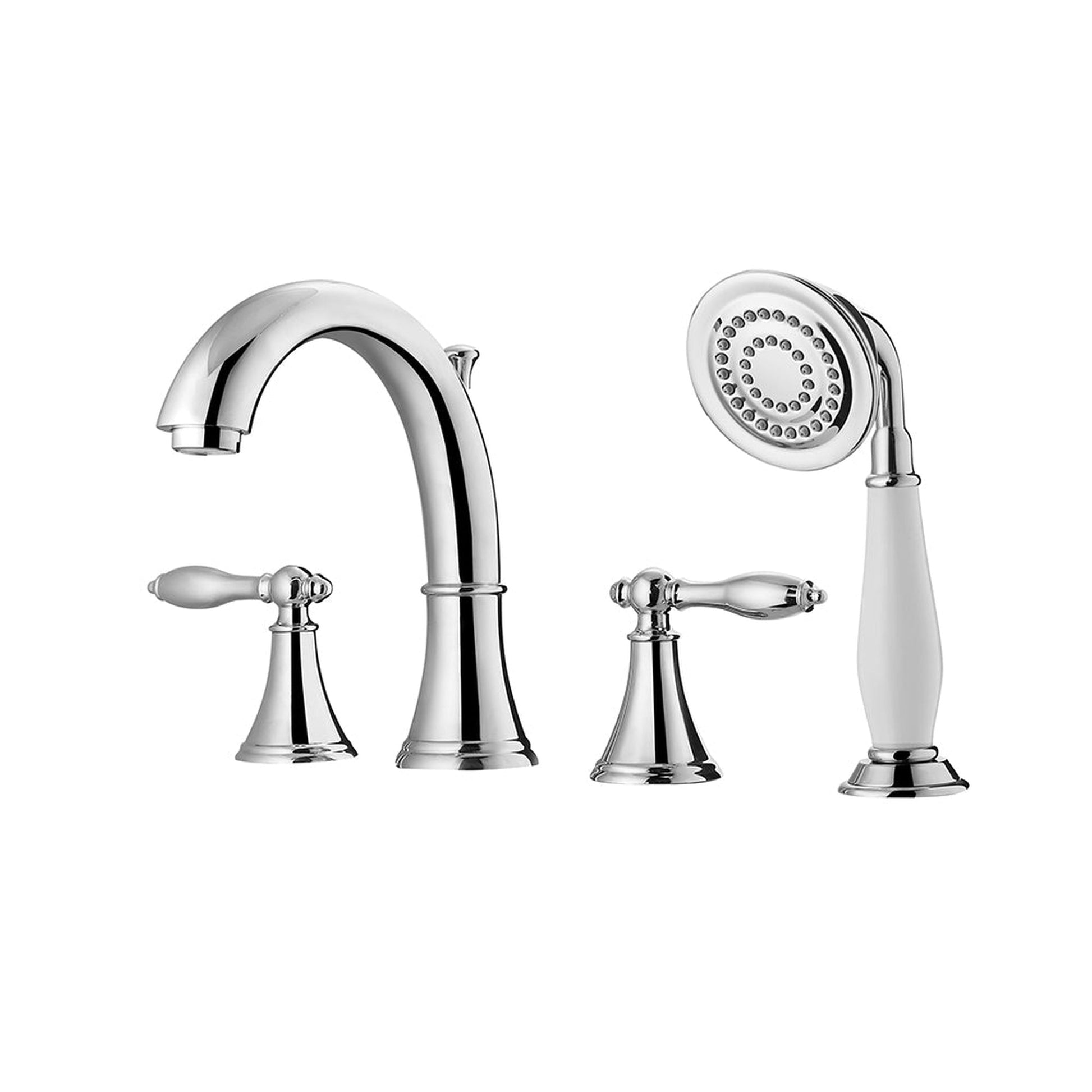 Vinnova Julius 8" Two Hole Polished Chrome Deck Mounted Roman Tub Faucet With Hand Shower