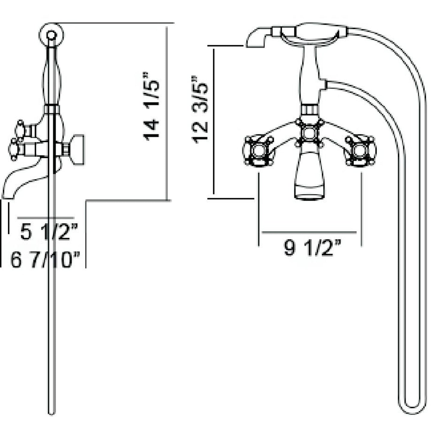 Vinnova Junifer 14" Single Hole Polished Chrome Wall-Mounted Adjustable Center Tub Faucet With Hand Shower