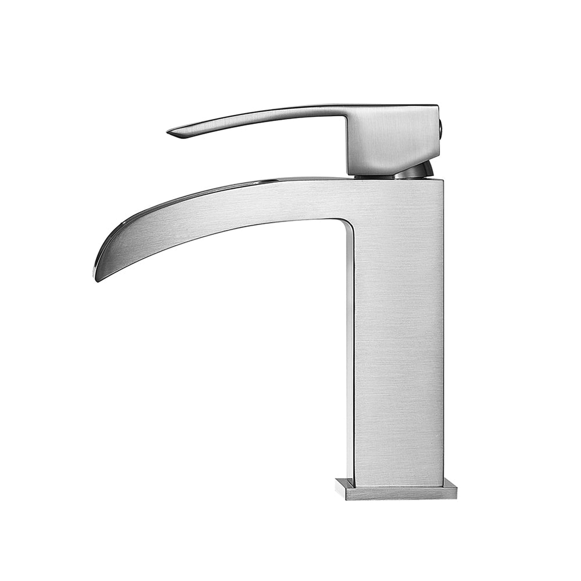 Vinnova Liberty 6" Single Hole Satin Nickel Low Arc Waterfall Bathroom Sink Faucet