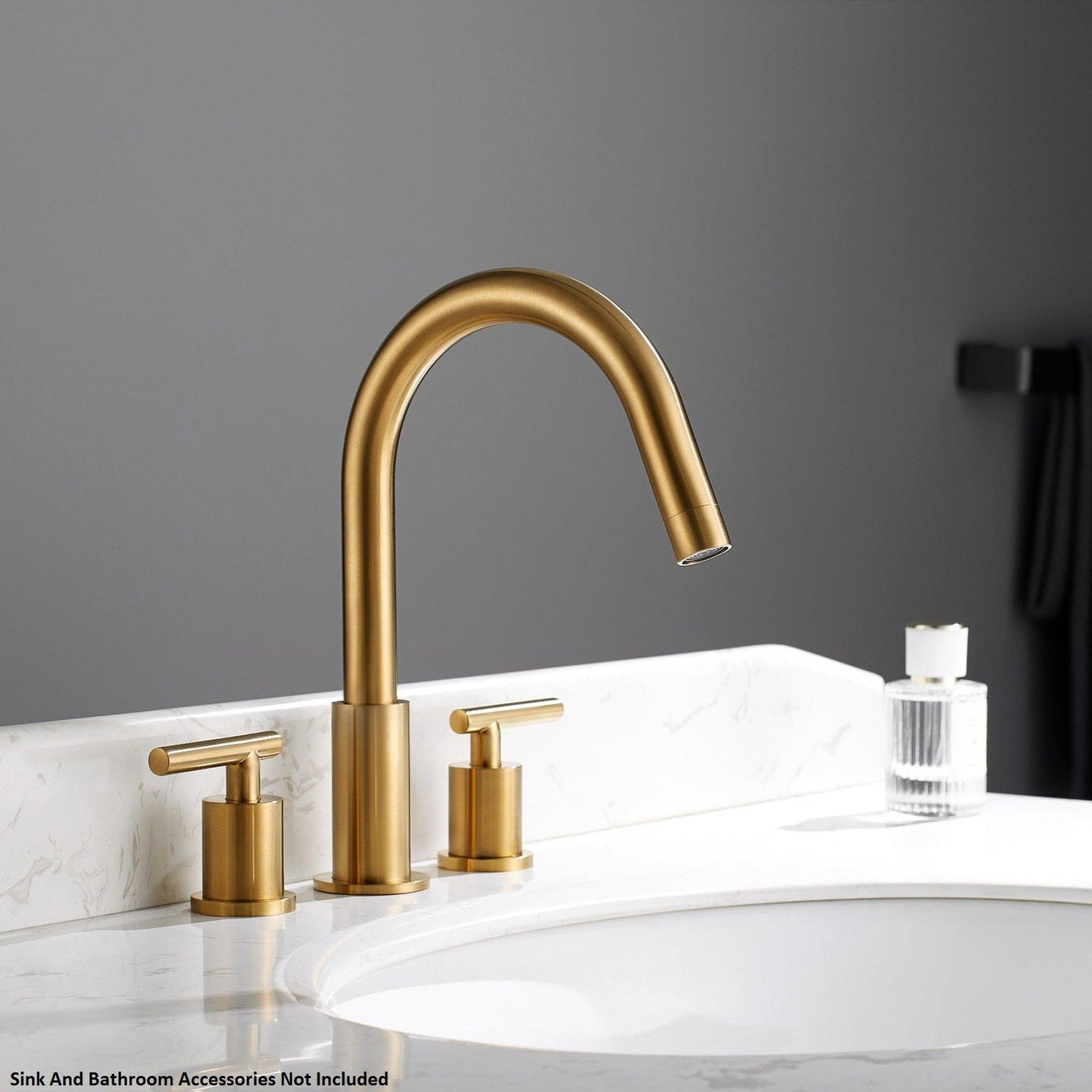 Vinnova Lodosa 10" Two Hole Brushed Gold 8" Widespread High Arc Bathroom Sink Faucet