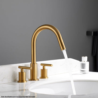 Vinnova Lodosa 10" Two Hole Brushed Gold 8" Widespread High Arc Bathroom Sink Faucet