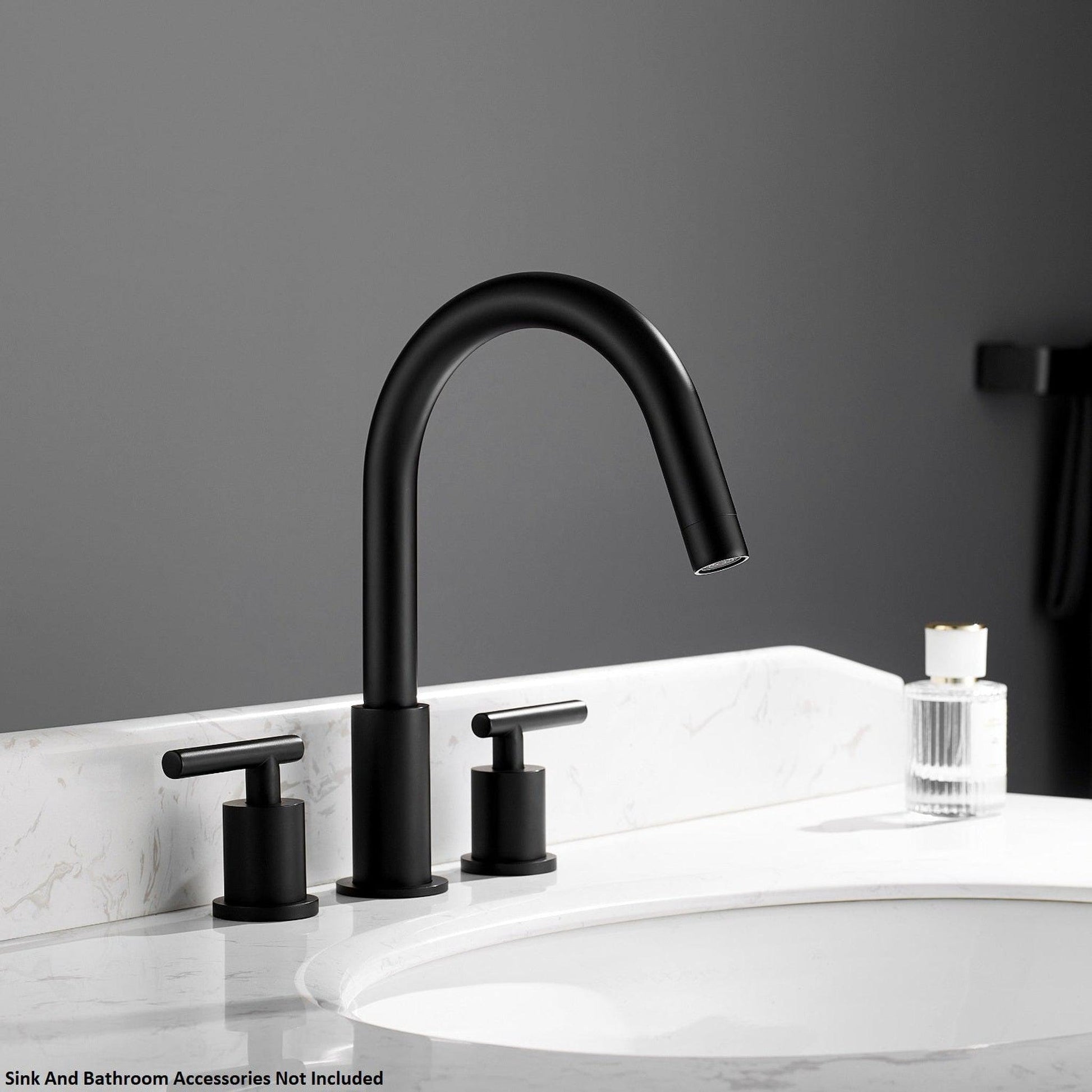 Vinnova Lodosa 10" Two Hole Matte Black 8" Widespread High Arc Bathroom Sink Faucet