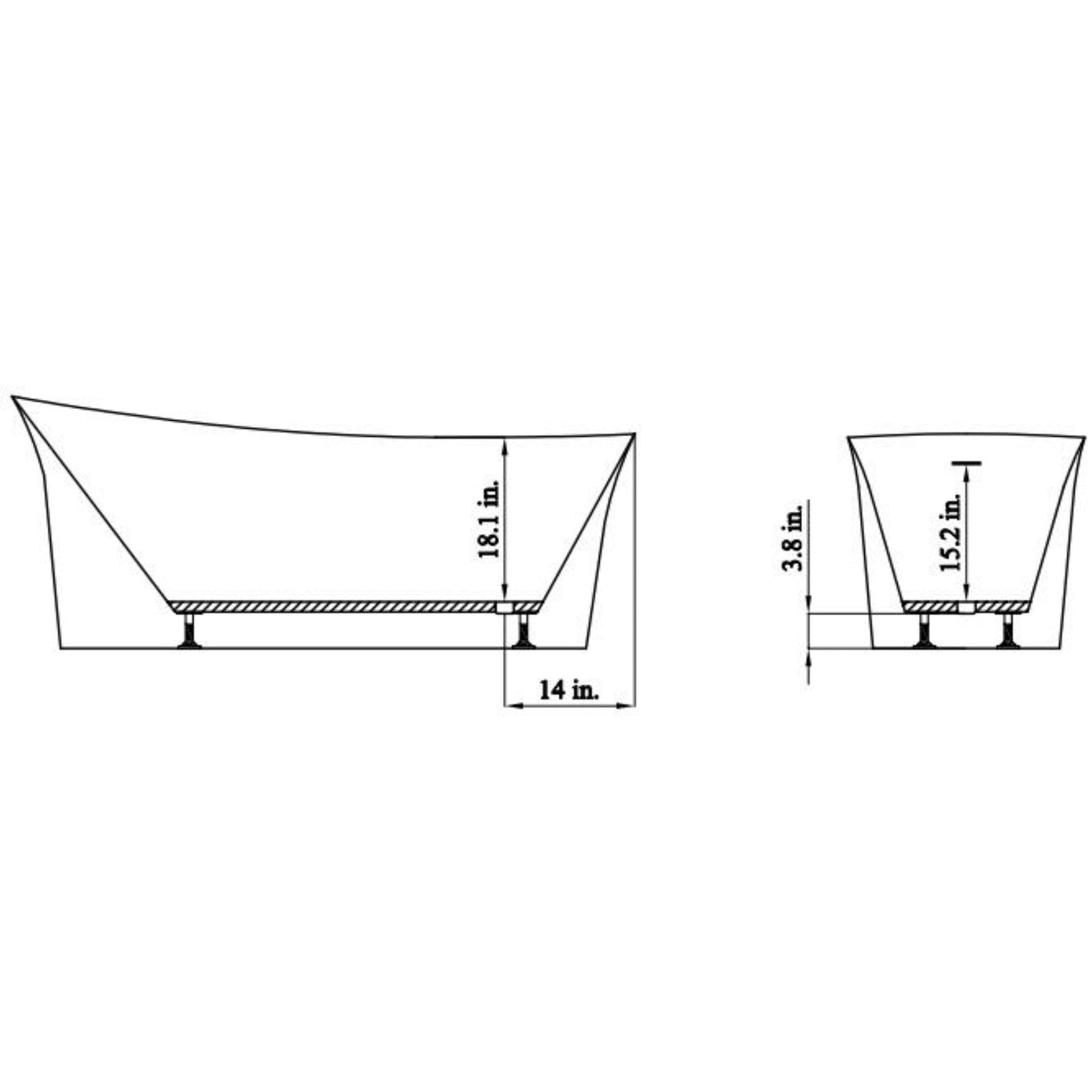 Vinnova Loja 67" x 33" White Oval Freestanding Single Slipper Soaking Acrylic Bathtub