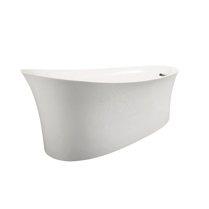 Vinnova Loja 67" x 33" White Oval Freestanding Single Slipper Soaking Acrylic Bathtub