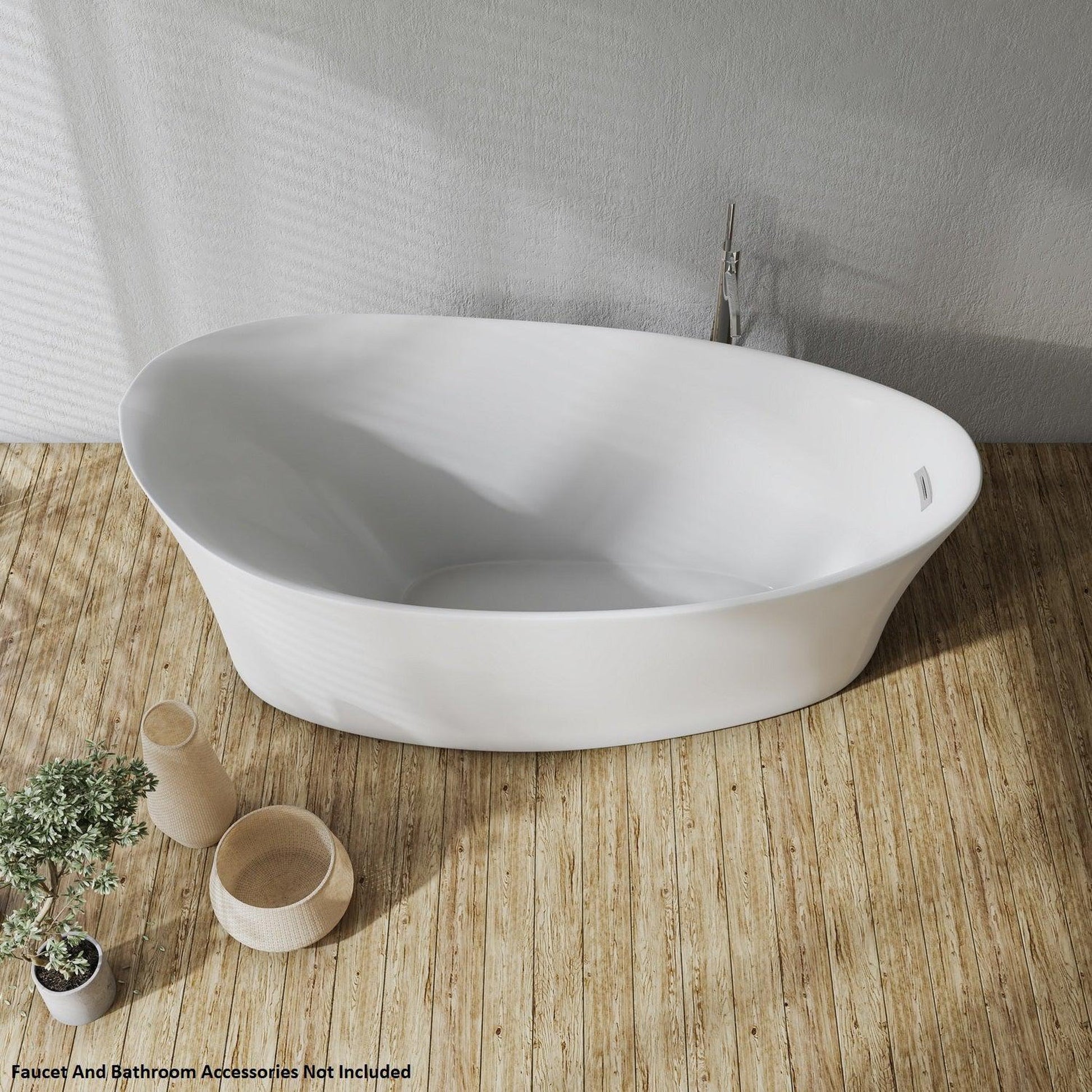 Vinnova Loja 67" x 33" White Oval Freestanding Single Slipper Soaking Acrylic Bathtub