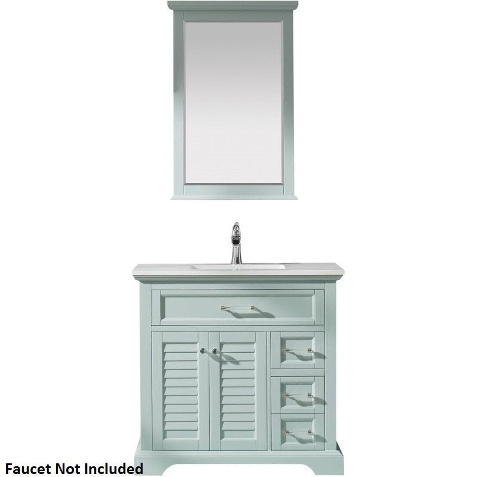 Vinnova Lorna 36" Finnish Green Freestanding Single Vanity Set In White Carrara Composite Stone Top With Undermount Ceramic Sink and Mirror