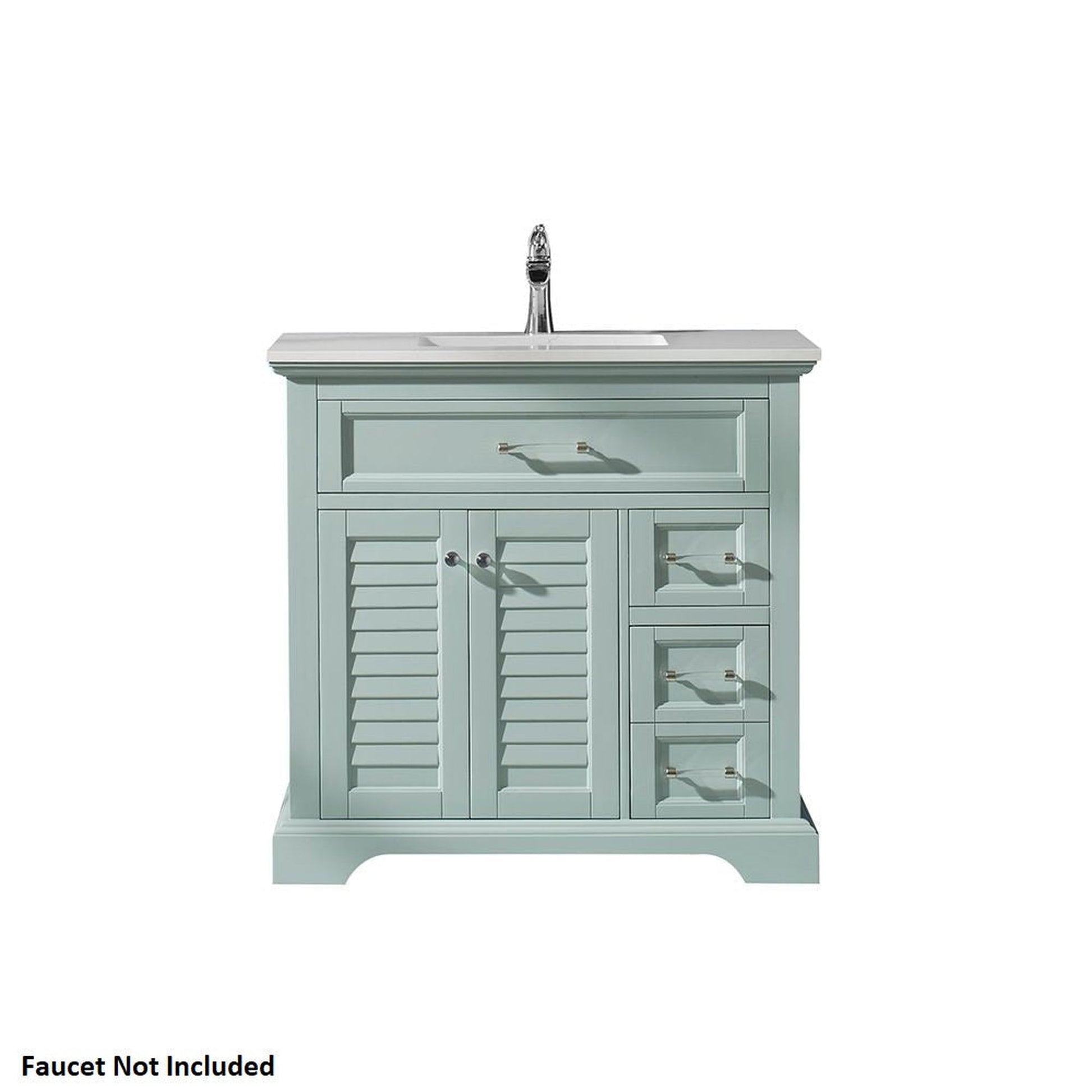 Vinnova Lorna 36" Finnish Green Freestanding Single Vanity Set In White Carrara Composite Stone Top With Undermount Ceramic Sink