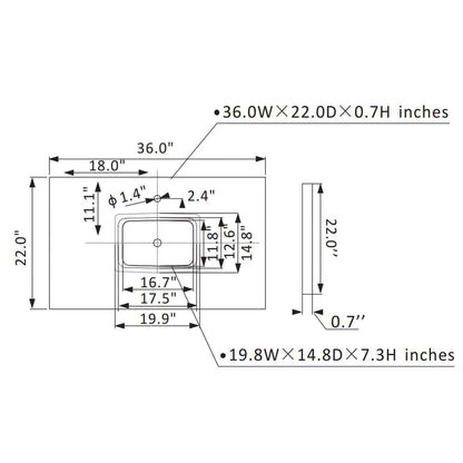 Vinnova Lorna 36" White Freestanding Single Vanity Set In White Carrara Composite Stone Top With Undermount Ceramic Sink and Mirror