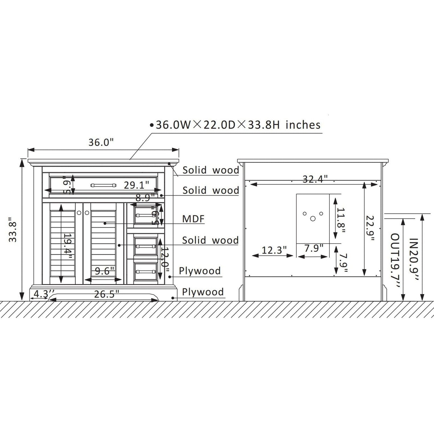 Vinnova Lorna 36" White Freestanding Single Vanity Set In White Carrara Composite Stone Top With Undermount Ceramic Sink and Mirror