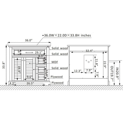 Vinnova Lorna 36" White Freestanding Single Vanity Set In White Carrara Composite Stone Top With Undermount Ceramic Sink and Mirror