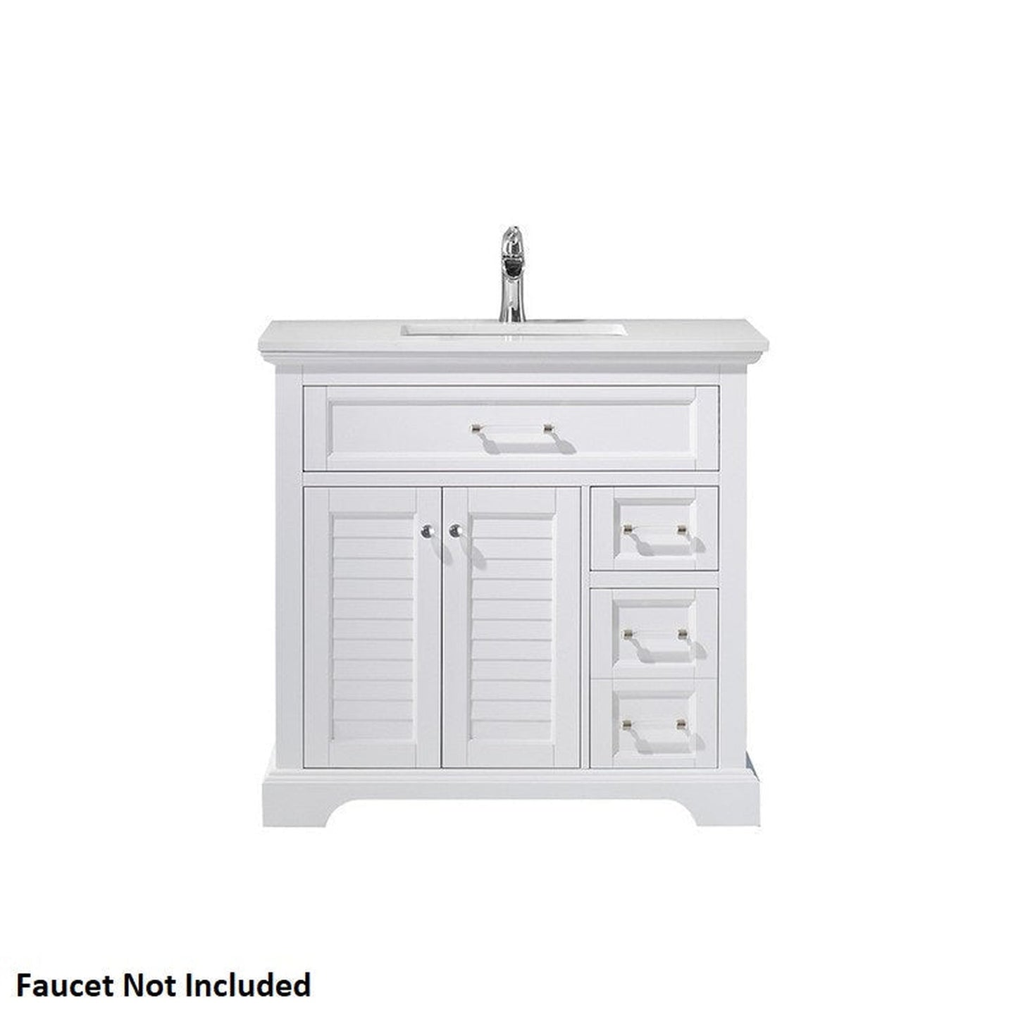 Vinnova Lorna 36" White Freestanding Single Vanity Set In White Carrara Composite Stone Top With Undermount Ceramic Sink