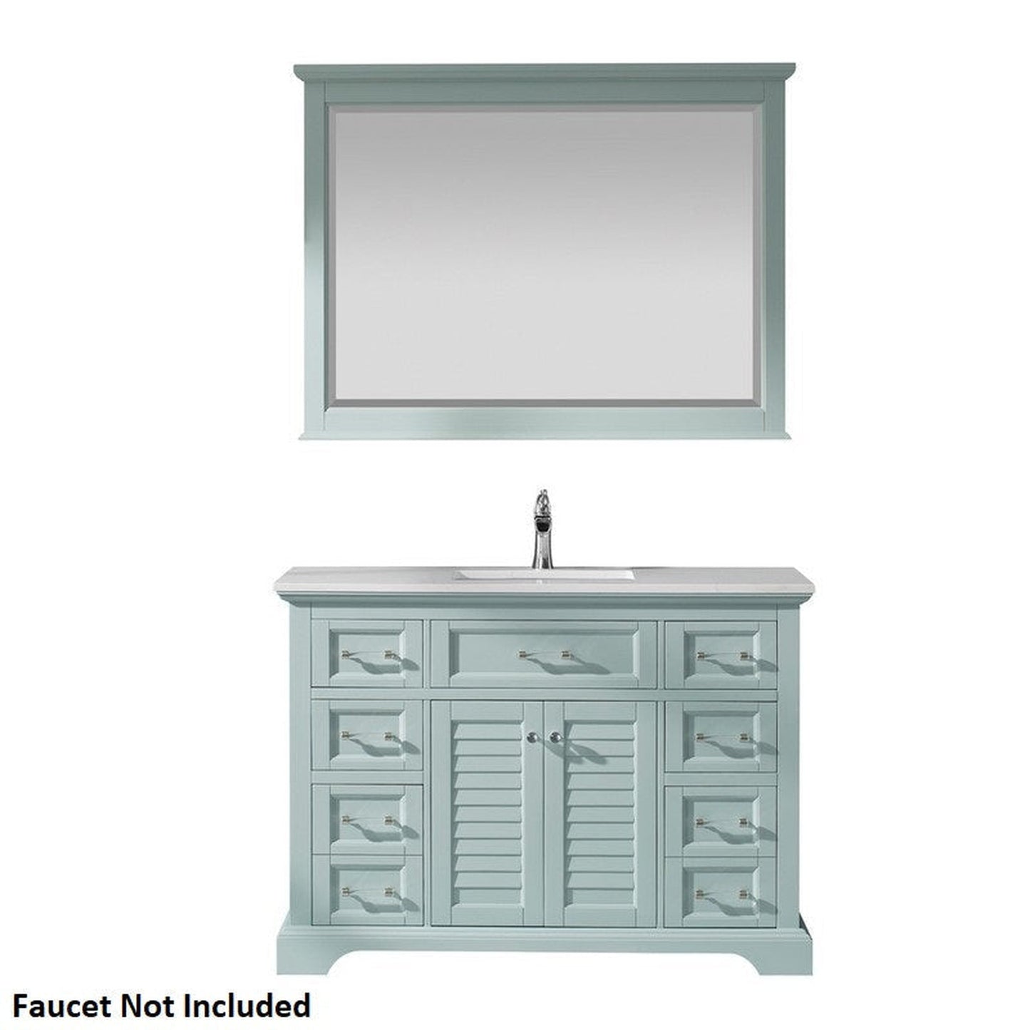 Vinnova Lorna 48" Finnish Green Freestanding Single Vanity Set In White Carrara Composite Stone Top With Undermount Ceramic Sink and Mirror