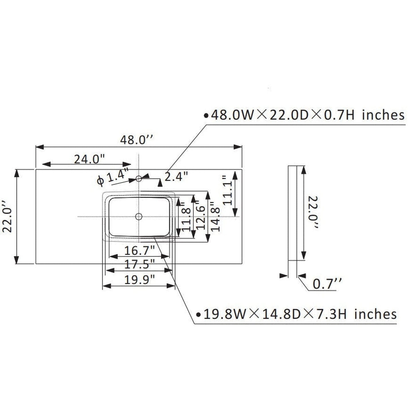 Vinnova Lorna 48" White Freestanding Single Vanity Set In White Carrara Composite Stone Top With Undermount Ceramic Sink