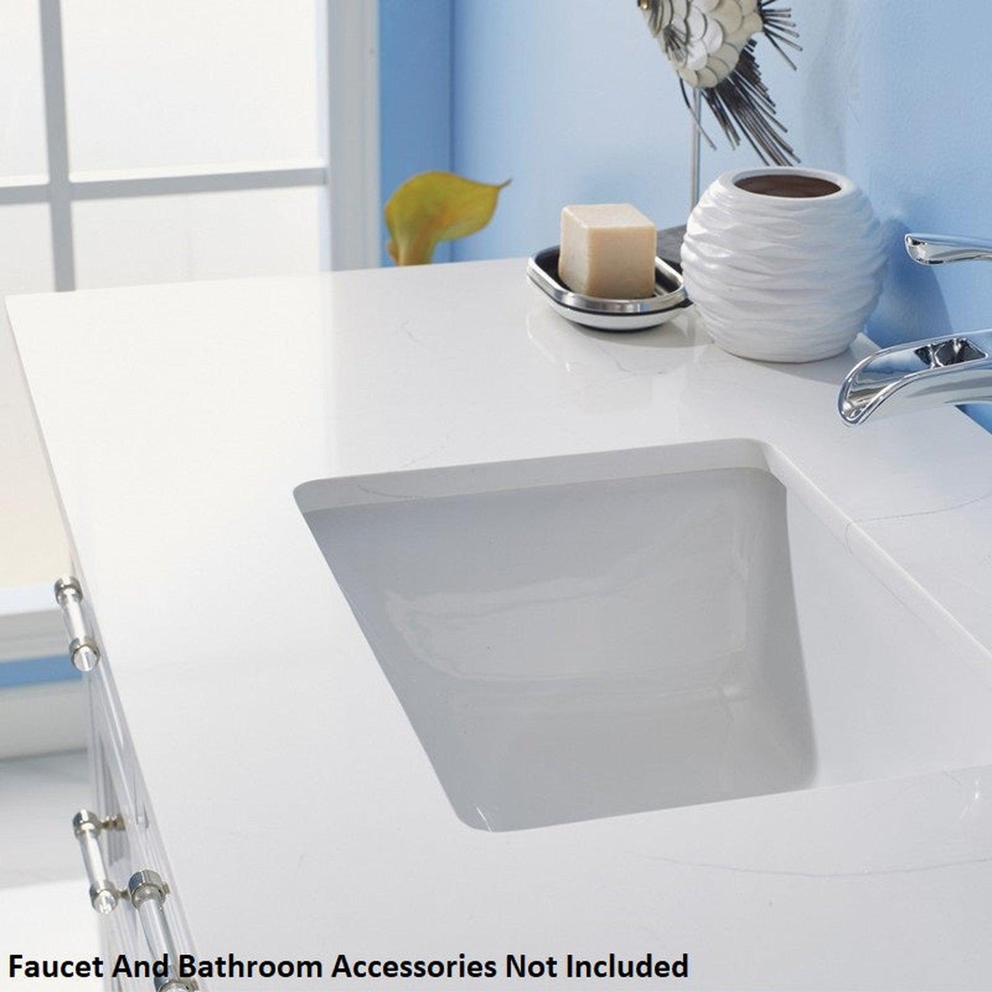 Vinnova Lorna 48" White Freestanding Single Vanity Set In White Carrara Composite Stone Top With Undermount Ceramic Sink