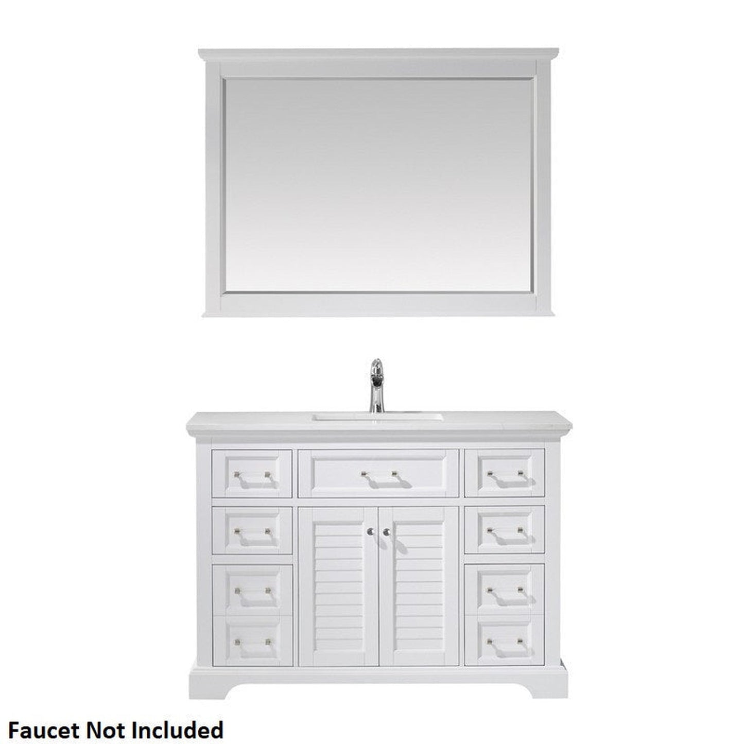 Vinnova Lorna 48" White Freestanding Single Vanity Set In White Carrara Composite Stone Top With Undermount Ceramic Sink and Mirror