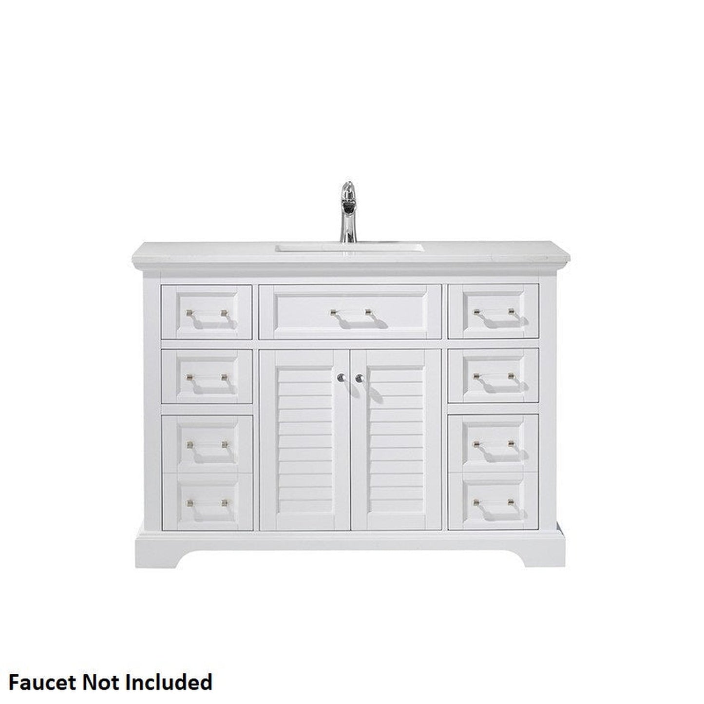 Vinnova Lorna 48" White Freestanding Single Vanity Set In White Carrara Composite Stone Top With Undermount Ceramic Sink