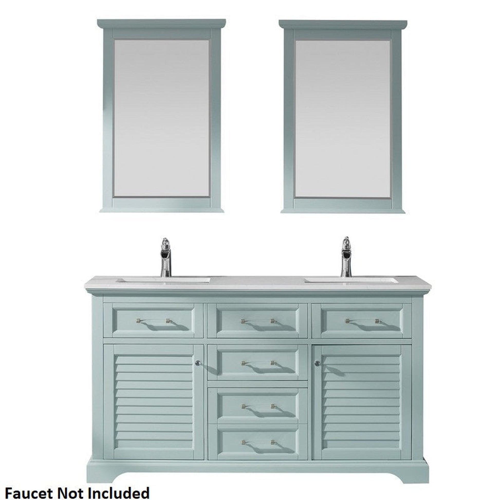 Vinnova Lorna 60" Finnish Green Freestanding Double Vanity Set In White Carrara Composite Stone Top With Undermount Ceramic Sink and Mirror