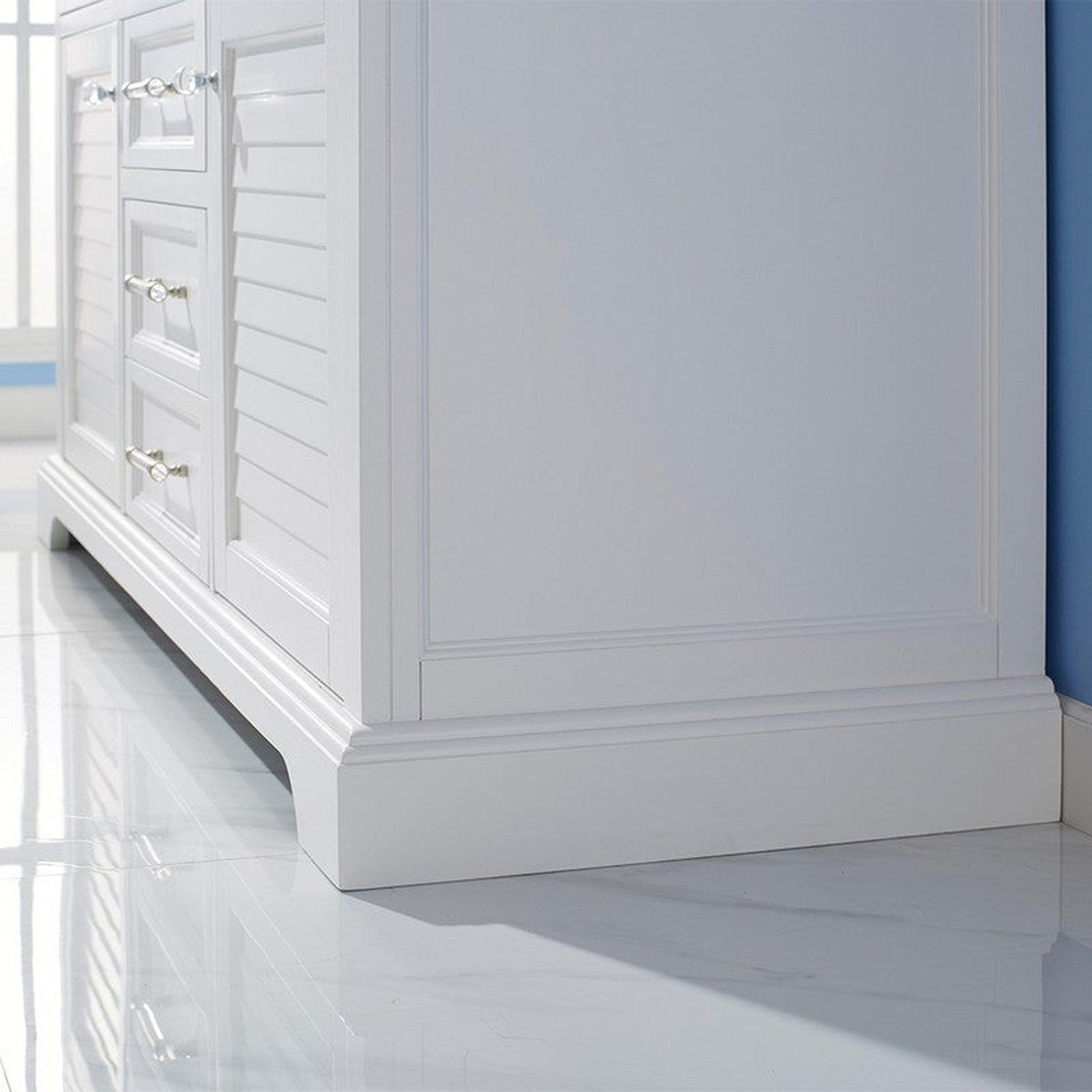 Vinnova Lorna 60" White Freestanding Double Vanity Set In White Carrara Composite Stone Top With Undermount Ceramic Sink