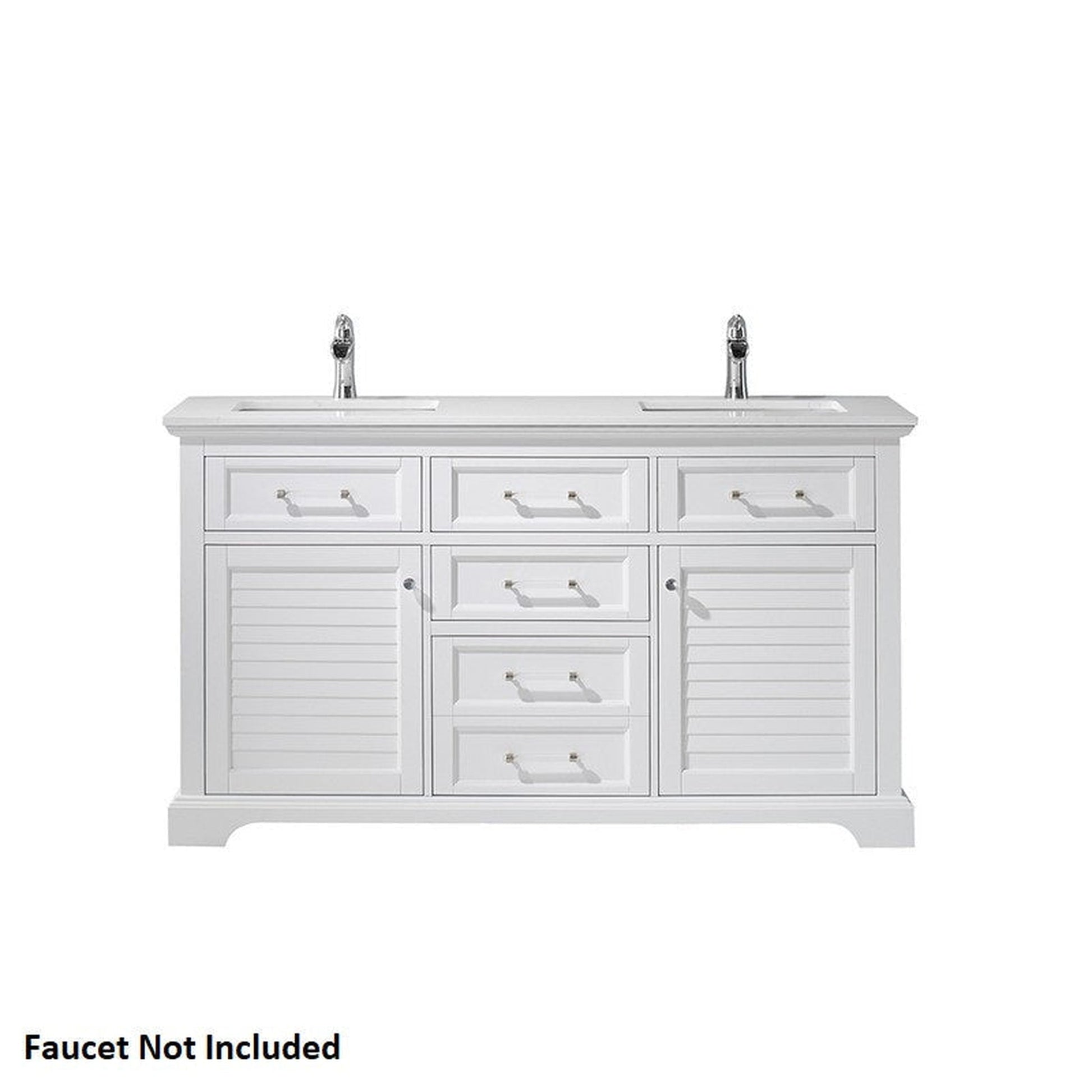 Vinnova Lorna 60" White Freestanding Double Vanity Set In White Carrara Composite Stone Top With Undermount Ceramic Sink