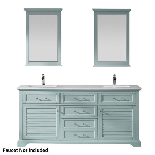 Vinnova Lorna 72" Finnish Green Freestanding Double Vanity Set In White Carrara Composite Stone Top With Undermount Ceramic Sink and Mirror