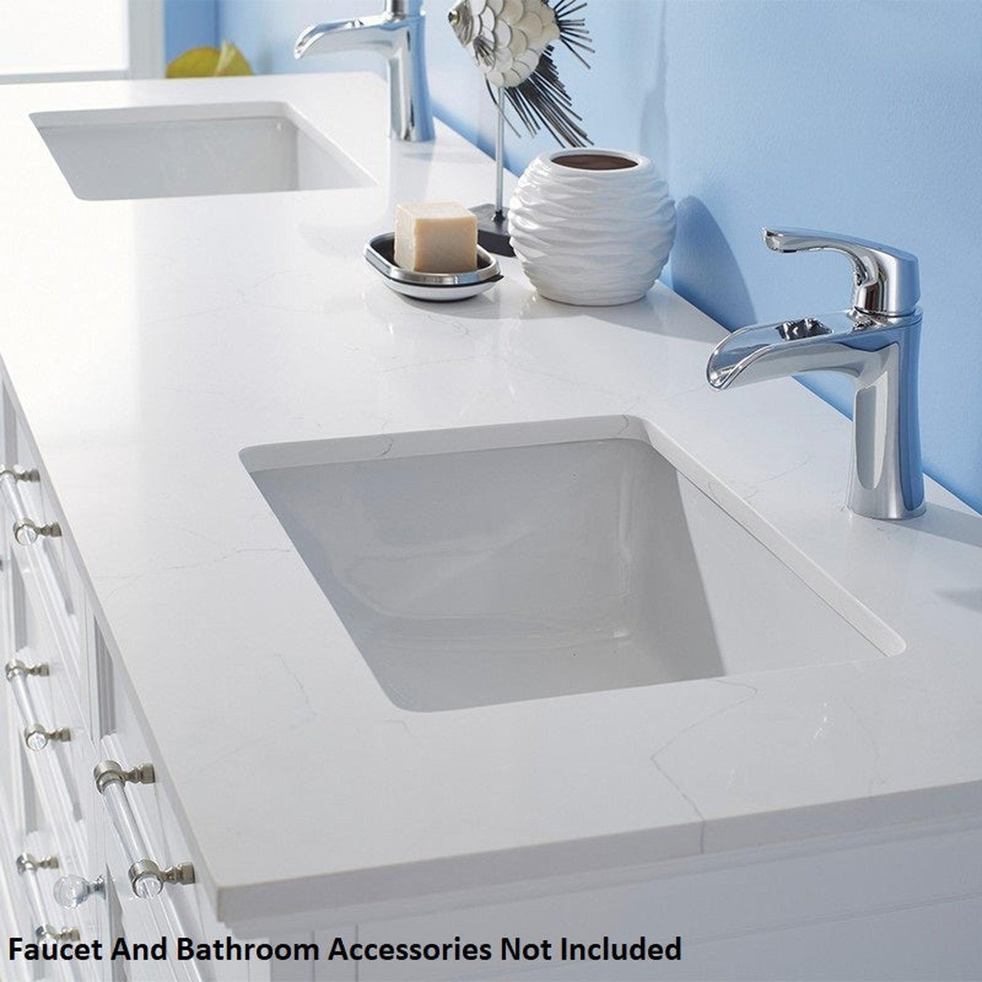 Vinnova Lorna 72" White Freestanding Double Vanity Set In White Carrara Composite Stone Top With Undermount Ceramic Sink