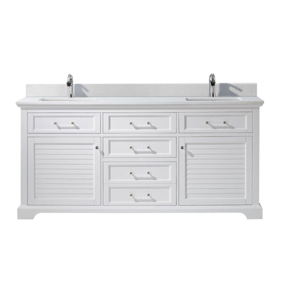 Vinnova Lorna 72" White Frestanding Double Vanity Set In White Carrara Composite Stone Top With Undermount Ceramic Sink and Mirror