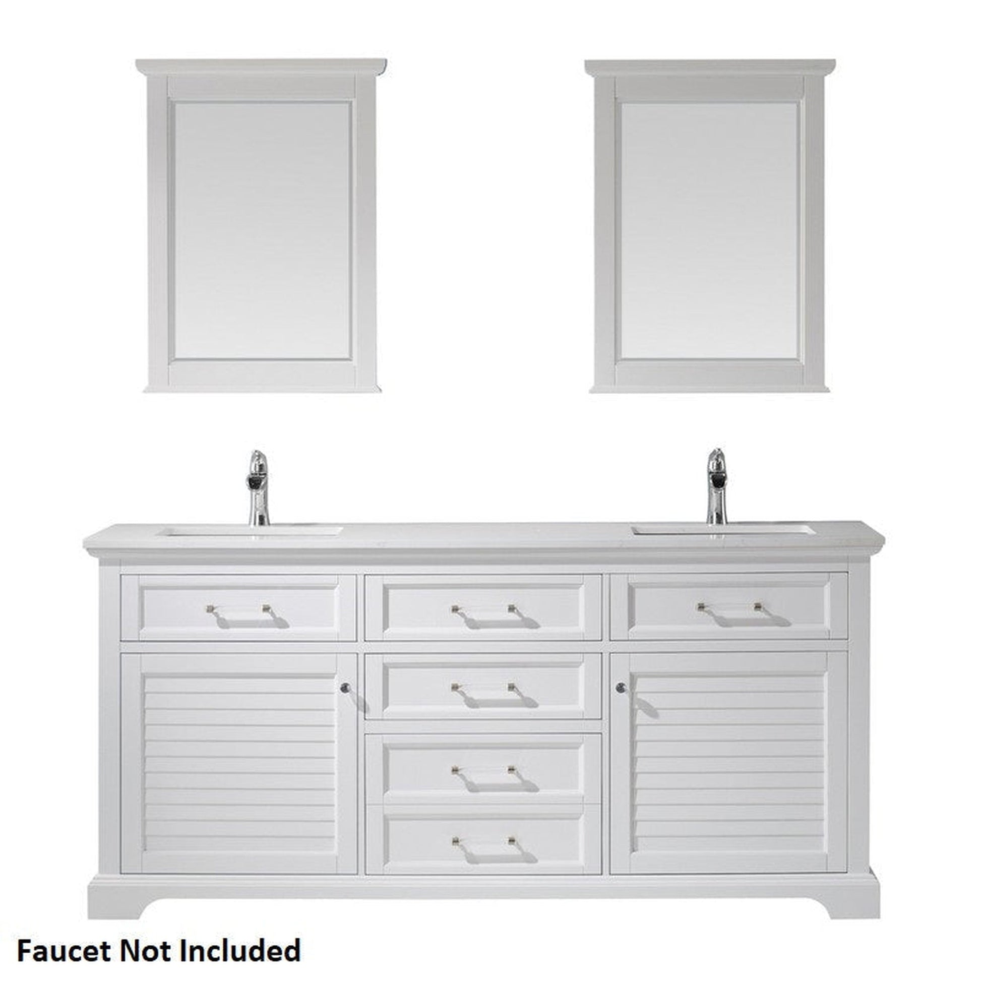 Vinnova Lorna 72" White Frestanding Double Vanity Set In White Carrara Composite Stone Top With Undermount Ceramic Sink and Mirror