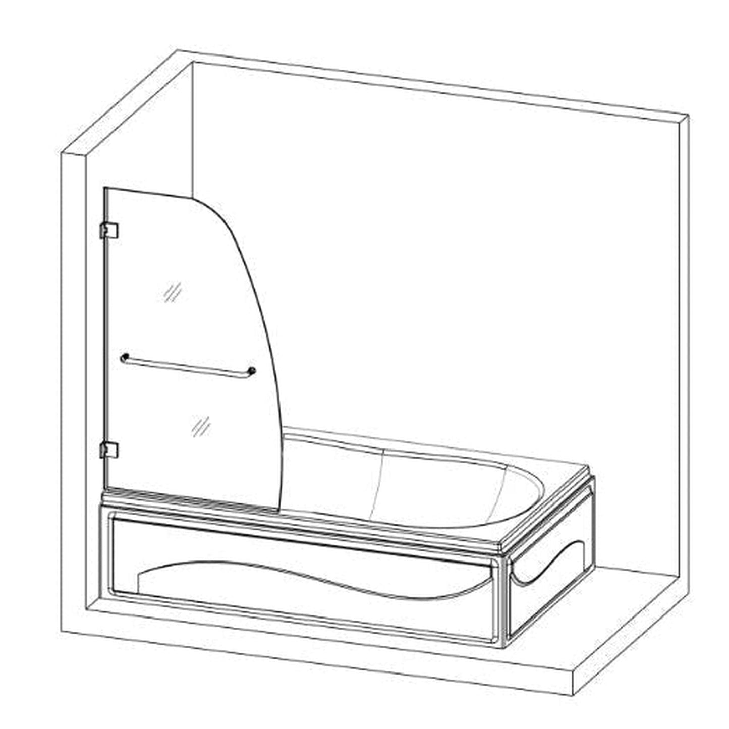 Vinnova Lucca 34" x 58" Polished Chrome Hinged Frameless Tub Door