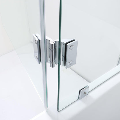 Vinnova Lucca 48" x 58" Polished Chrome Hinged Frameless Tub Door With Fixed Glass Panel on One Side
