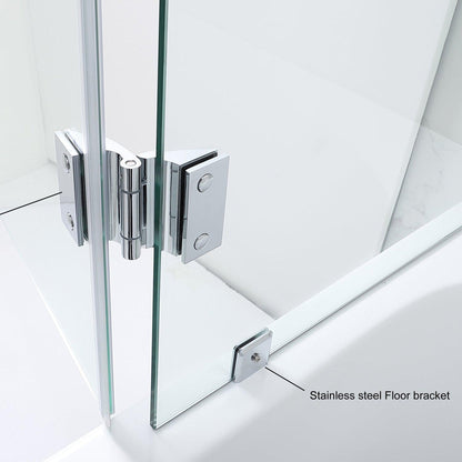 Vinnova Lucca 48" x 58" Polished Chrome Hinged Frameless Tub Door With Fixed Glass Panel on One Side