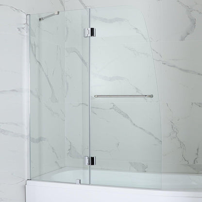 Vinnova Lucca 48" x 58" Polished Chrome Hinged Frameless Tub Door With Fixed Glass Panel on One Side