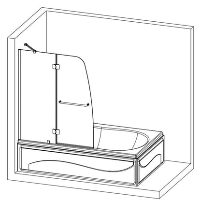 Vinnova Lucca 48" x 58" Polished Chrome Hinged Frameless Tub Door With Fixed Glass Panel on One Side